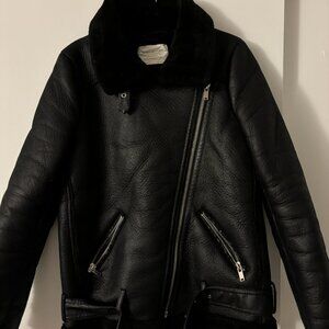 Zara Classic Fur Lined Leather Aviator Jacket